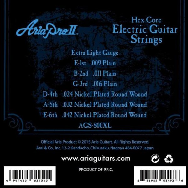 Encordoamento Para Guitarra .009 AGS800XL Aria Pro II