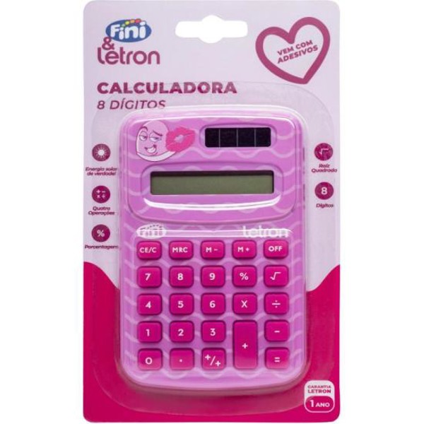 Calculadora de Bolso Letron Fini 8 Dígitos Rosa