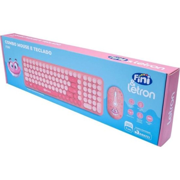 Kit Teclado e Mouse Letron Fini Sem Fio Rosa