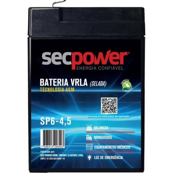 Bateria Selada 6V 4,5Ah SP6-4,5 SecPower