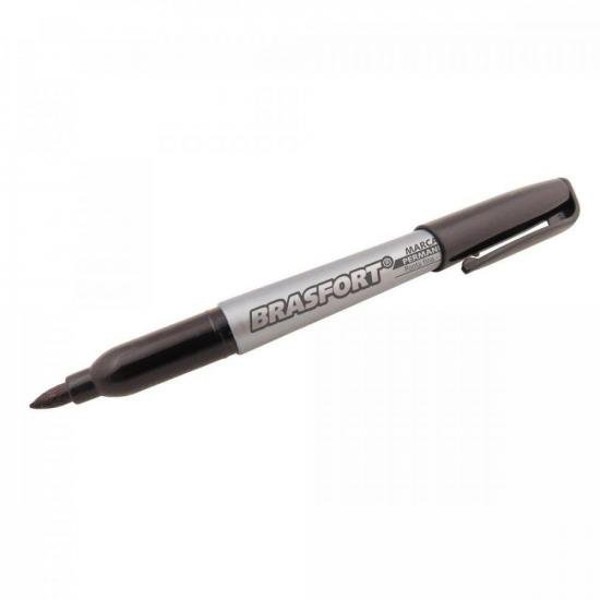 Caneta Marcador Permanente Ponte Fina Preta BRASFORT - CX / 12
