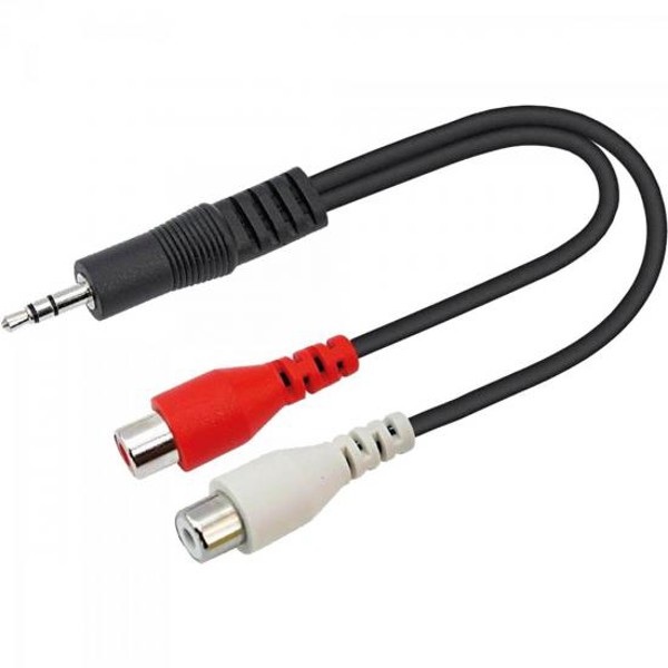 Cabo P2 Estéreo x 2 RCA Fêmea 15cm CBRC0011 Preto Storm - PCT / 10