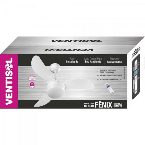 Ventilador de Teto Ventisol Fenix 3 Pás Com Controle Branco 220v