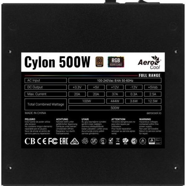 Fonte Gamer ATX Aerocool Cylon 500W 80 Plus Bronze Full Range APFC