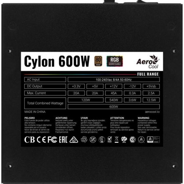 Fonte Gamer ATX Aerocool Cylon 600W 80 Plus Bronze Full Range APFC