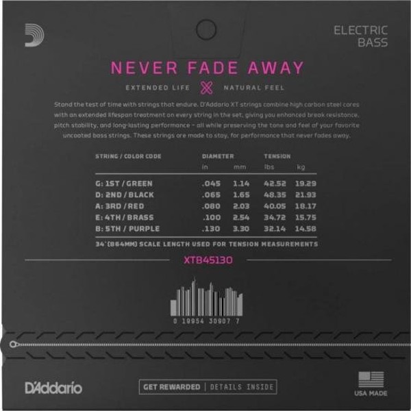 Encordoamento Baixo 5 Cordas Revestido .045-.130 XT Nickel XTB45130 D Addario