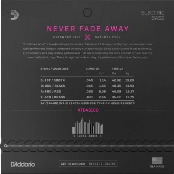 Encordoamento Baixo 4 Cordas Revestido .045-.100 XT Nickel XTB45100 D Addario