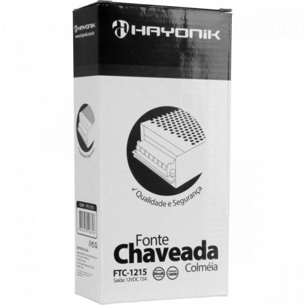 Fonte Colmeia 12VDC 15A 180W Bivolt Manual FTC1215 HAYONIK