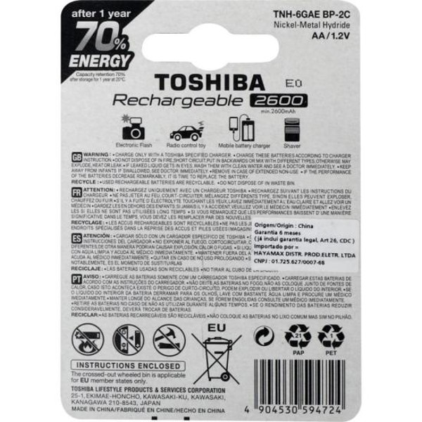 Pilha Recarregável AA 1,2v 2600mAh TNH6GAE (C/2 Pilhas) Toshiba