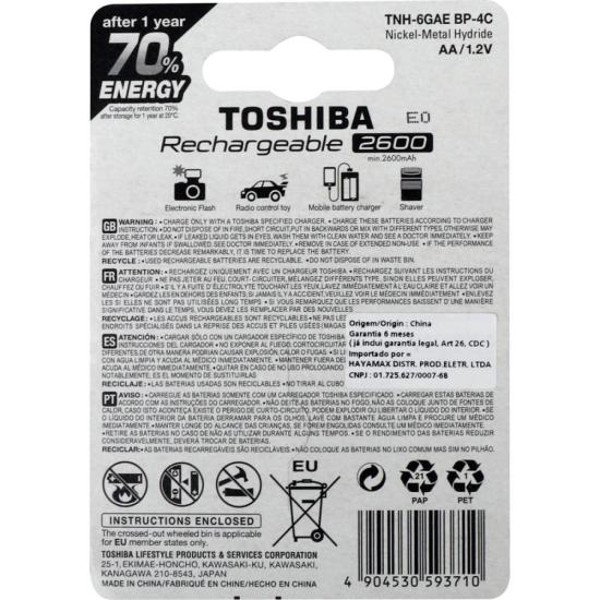Pilha Recarregável AA 1,2v 2600mAh TNH6GAE (C/4 Pilhas) Toshiba