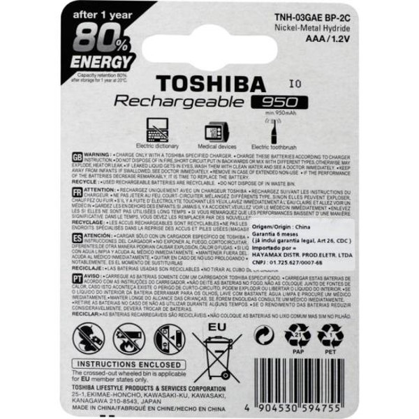 Pilha Recarregável AAA 1,2v 950mAh TNH03GAE (C/2 Pilhas) Toshiba