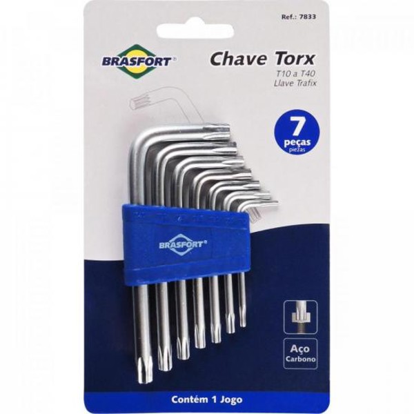 Kit de Chaves Hexalobular Com 7 Peças T10 a T40 Brasfort