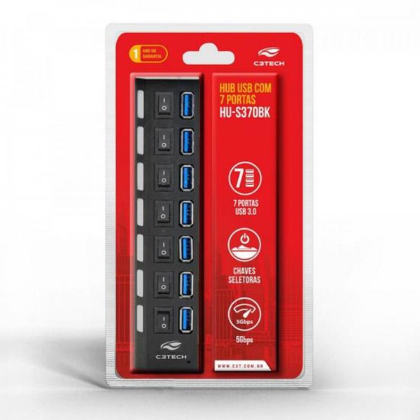 HUB USB 3.0 Portas com Chave HU-S370 Preto C3TECH