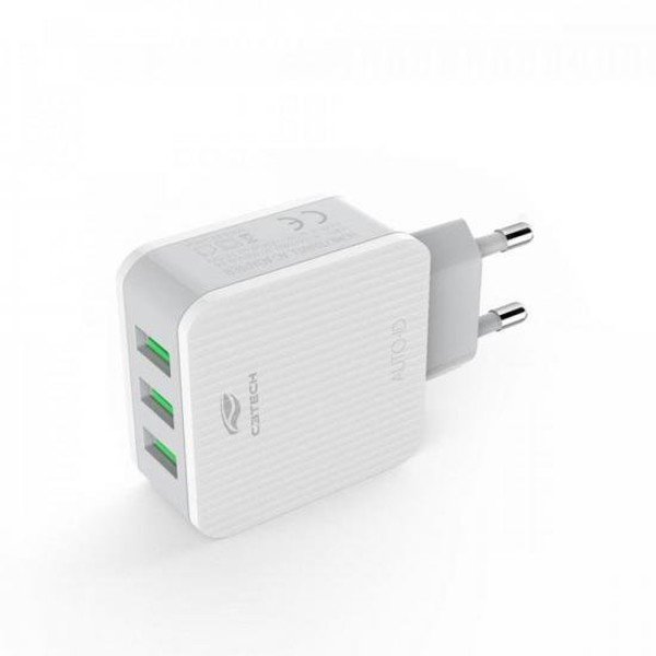 Carregador Universal AC/USB 3 Portas UC-315 Branco C3Tech