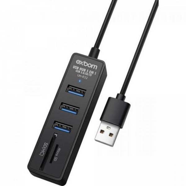 Hub 3P USB 3.0 + 2P SD UH-R32 Preto EXBOM