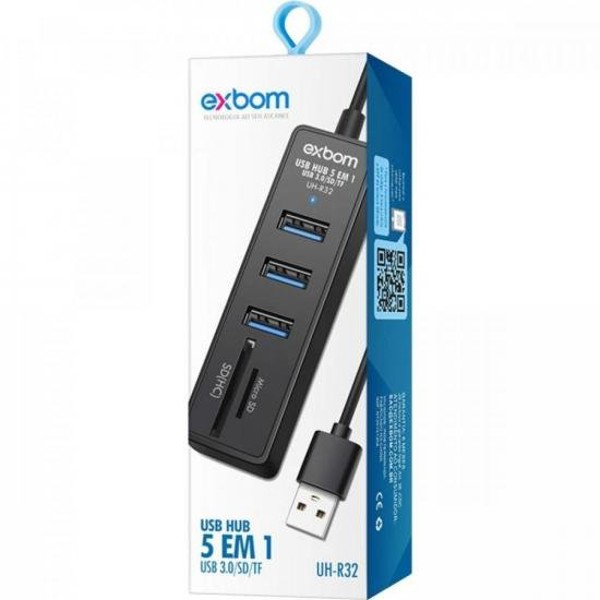 Hub 3P USB 3.0 + 2P SD UH-R32 Preto EXBOM