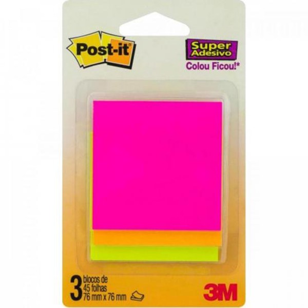 Blocos de Notas Adesivas Post-it 76 mm x 76 mm c/ 3 CASCATA 3M