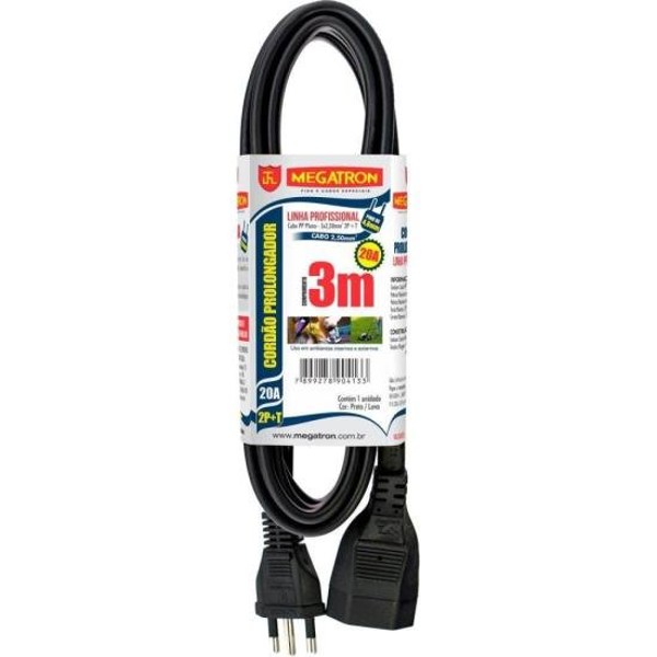 Cabo Prolongador 20A 3 Pinos 3 metros MEGATRON