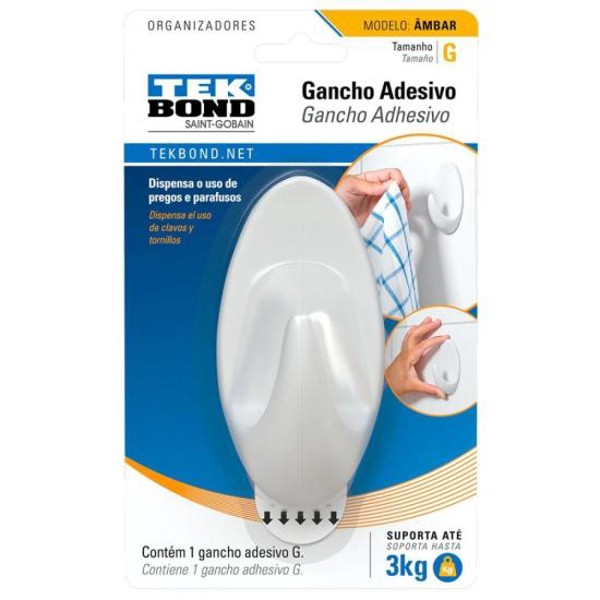 Gancho Plástico Ambar Tamanho G Branco Tekbond