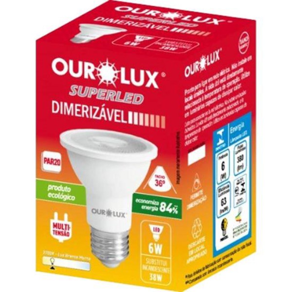 Lâmpada Bivolt Superled Dimerizável 6W 2700k 36º Par20 Ourolux