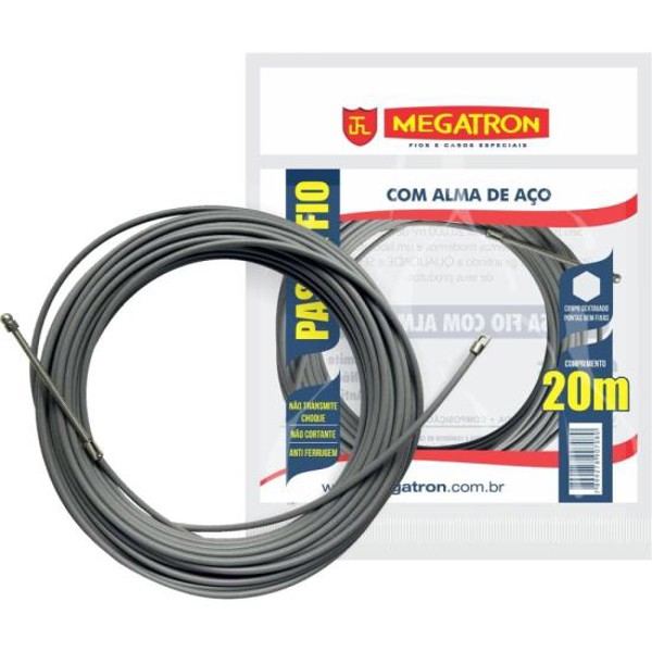 Passa Fio Com Alma de Aço 20m Cinza Megatron