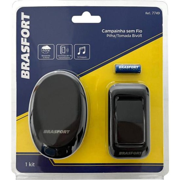 Campainha Sem Fio Pilha/Tomada Preto Brasfort