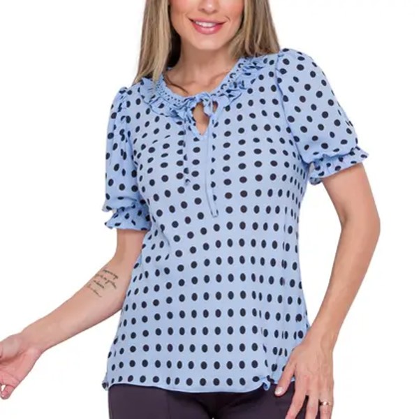 BLUSA FEMININA AZUL DE BOLINHA