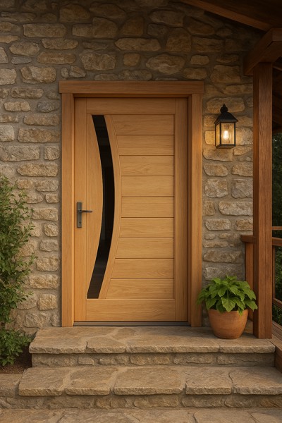 Porta angelim pedra alto padrão vidro curvo 210x100