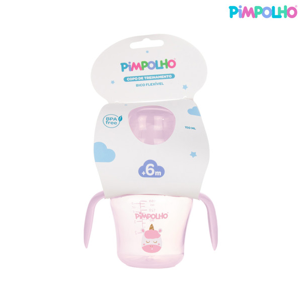 COPO DE TREINAMENTO COM ALCA E BICO FLEXIVEL 150ML UNICORNIO FEM PIMPOLHO ROSA