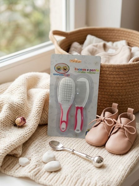 KIT COM ESCOVA E PENTE GAUCHA BABY - COR: rosa
