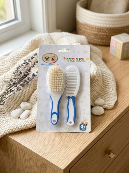 KIT COM ESCOVA E PENTE GAUCHA BABY - COR: azul