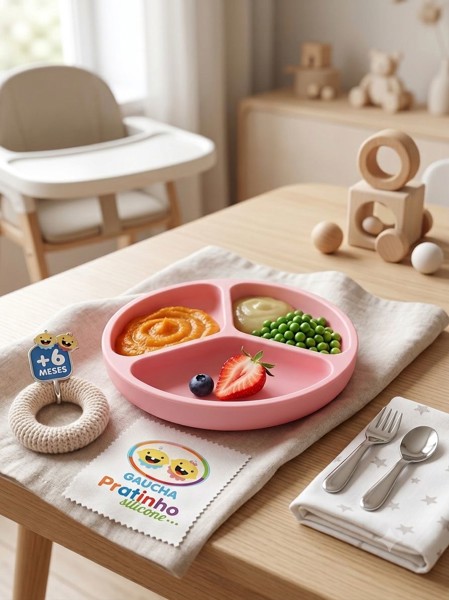 PRATO VENTOSA DE SILICONE GAUCHA BABY - COR: rosa
