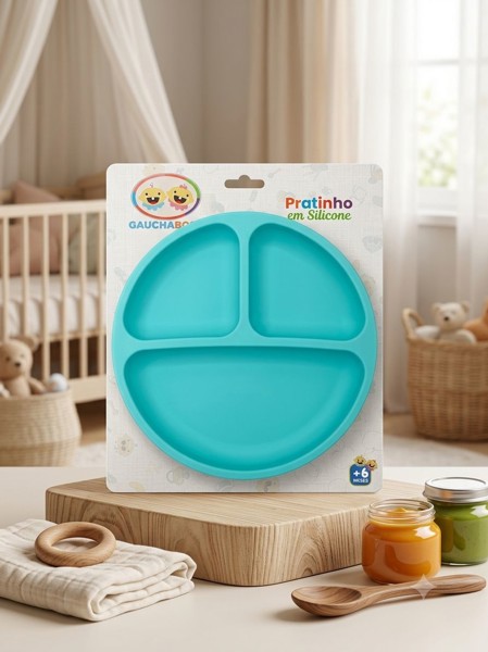 PRATO VENTOSA DE SILICONE GAUCHA BABY - COR: azul