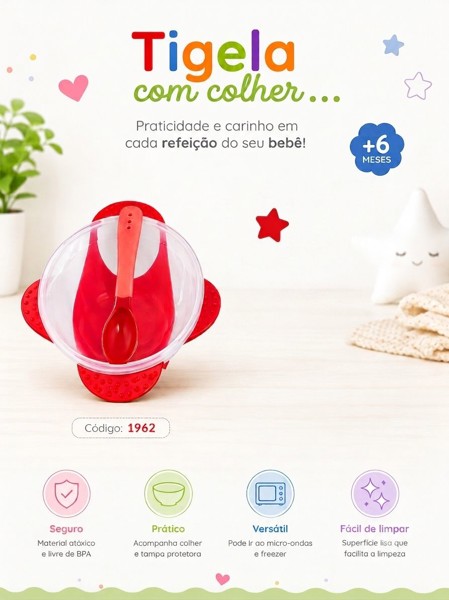 KIT REFEIÇÃO PRATO E COLHER VERMELHO GAUCHA BABY