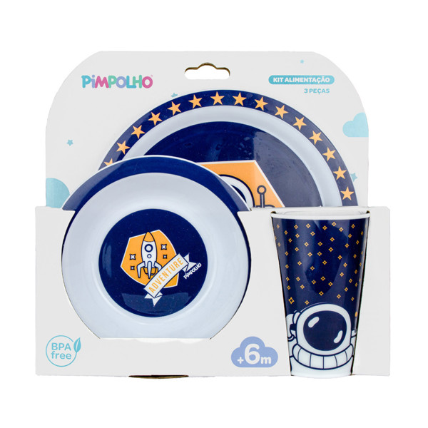 KIT ALIMENTACAO 3 PECAS MASC PIMPOLHO AZUL/ESPACO