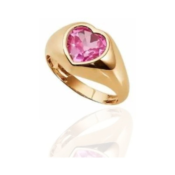 ANEL CORACAO PEDRA ROSA JELLY HEART banho ouro 18k