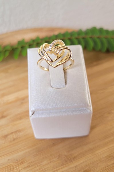 Anel Coração Fios Entrelaçados e Cravejados 16