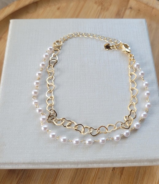 PULSEIRA DUO BOLINHAS E ELOS CORAÇÃO