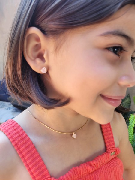 CONJUNTO CORAÇÃO ZIRCÔNIA ROSA CLARO