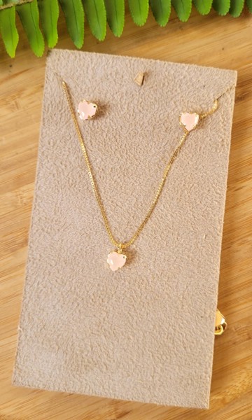 CONJUNTO CORAÇÃO ZIRCÔNIA ROSA CLARO