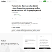Transcrição das legendas de um vídeo do youtube e prepararando o resumo com a API do google gemini