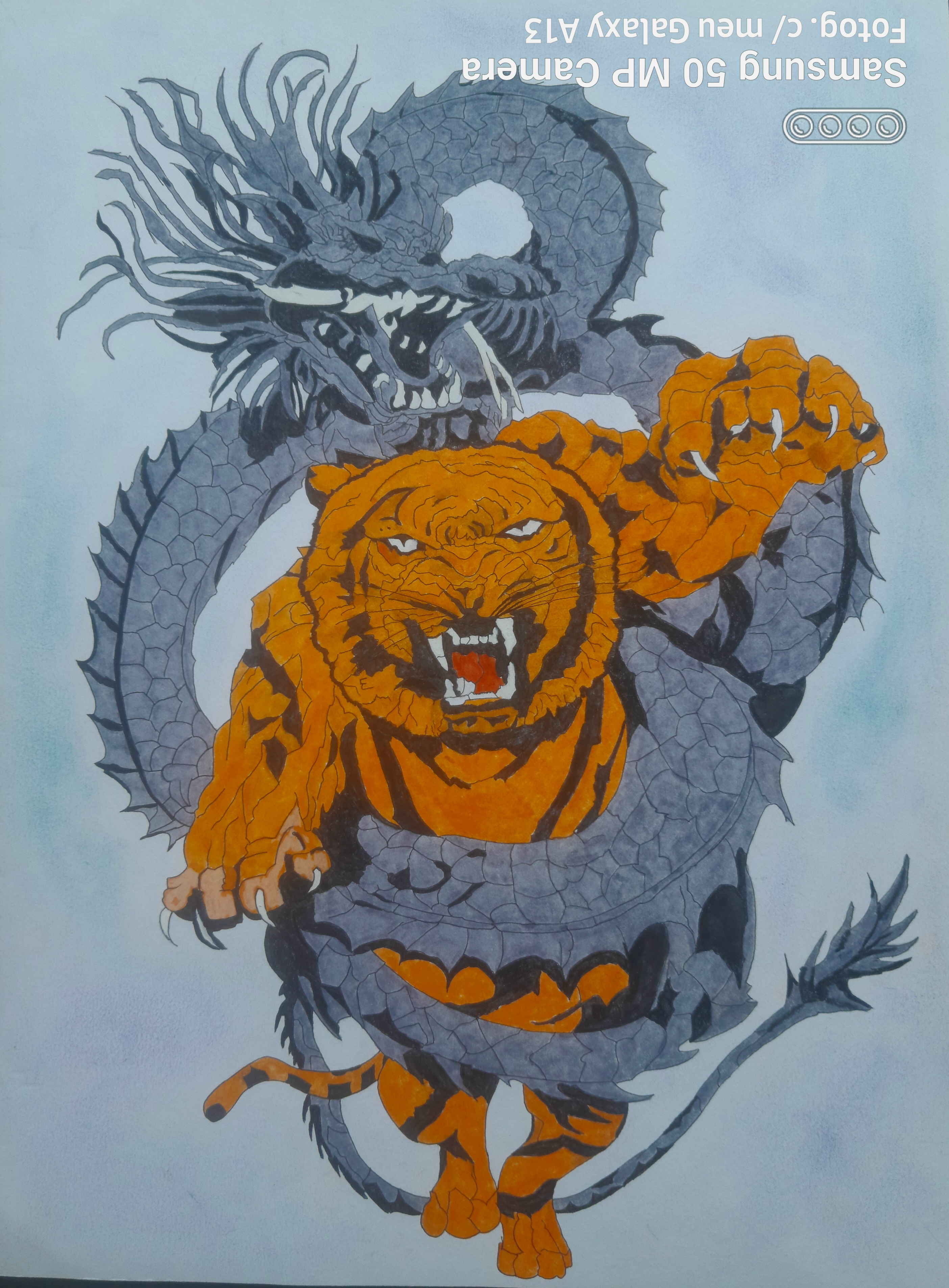 Desenho de um Dragão e o tigre