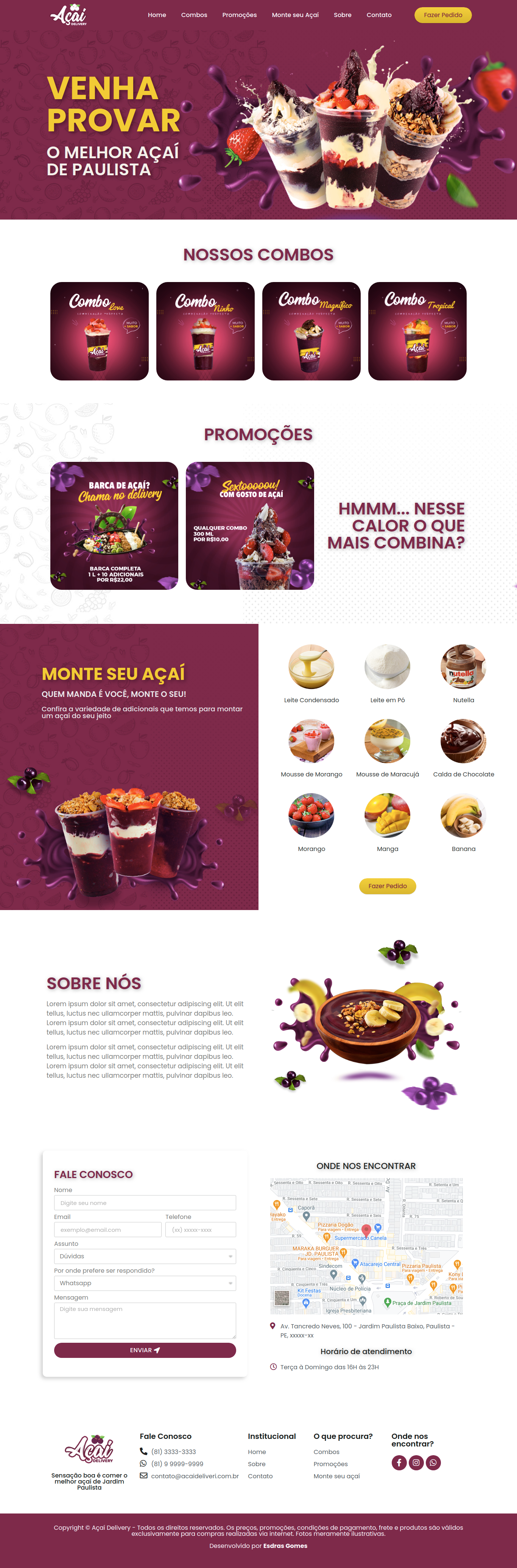 Site para delivery de açaí