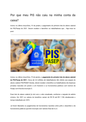 [ARTIGO] Por que o PIS não caiu na minha conta?