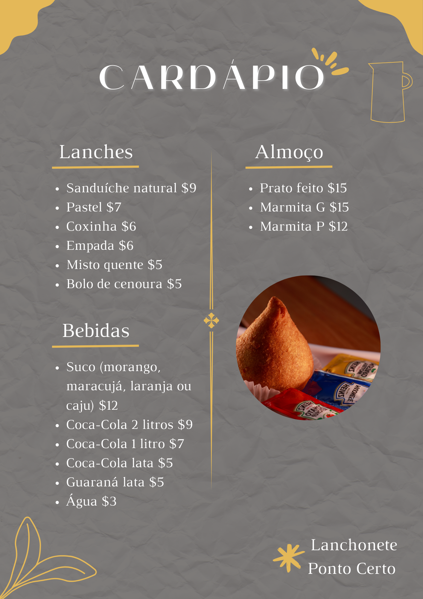 Cardápio para lanchonete