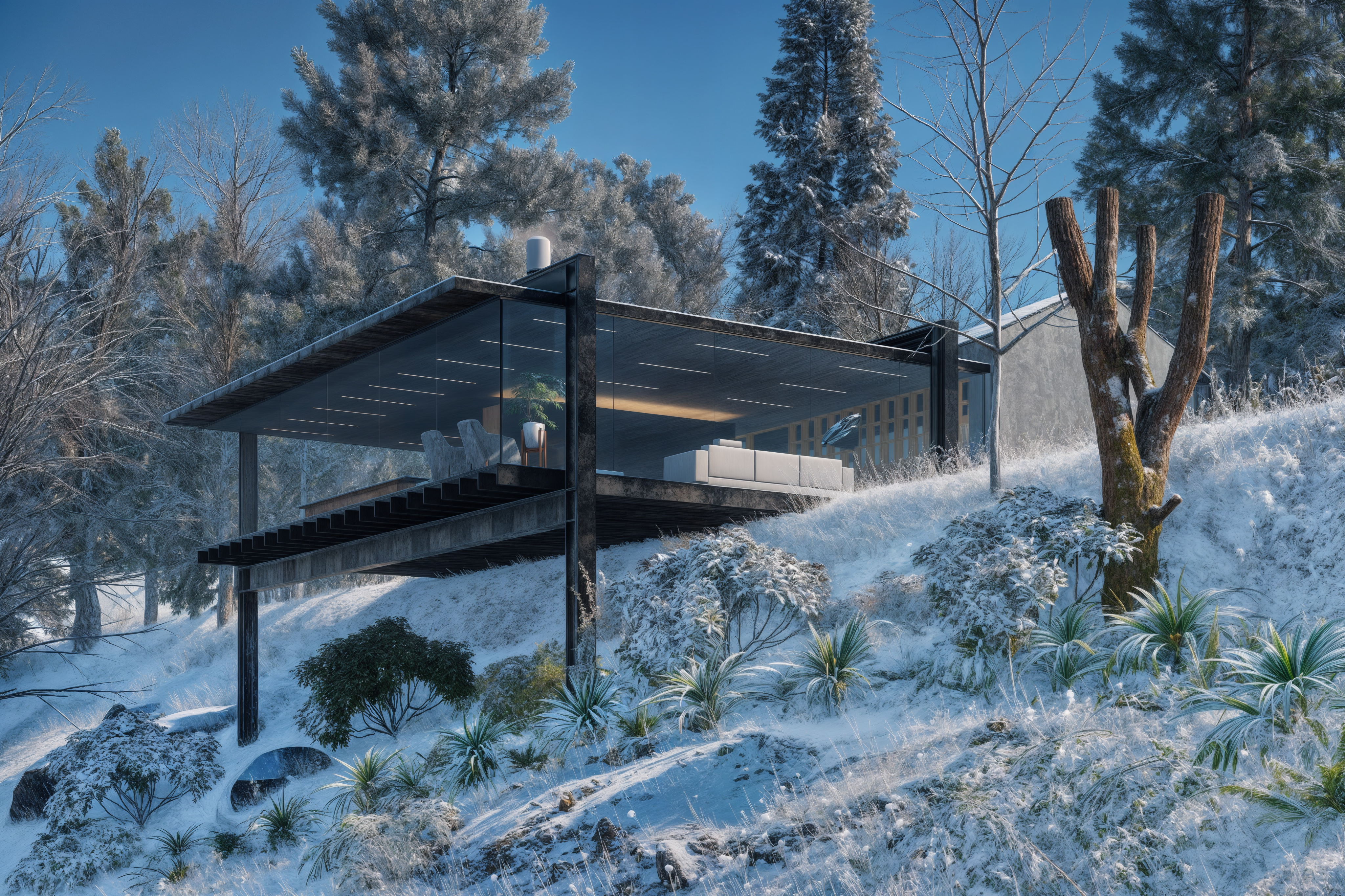 Renderização 3D - Casa na neve