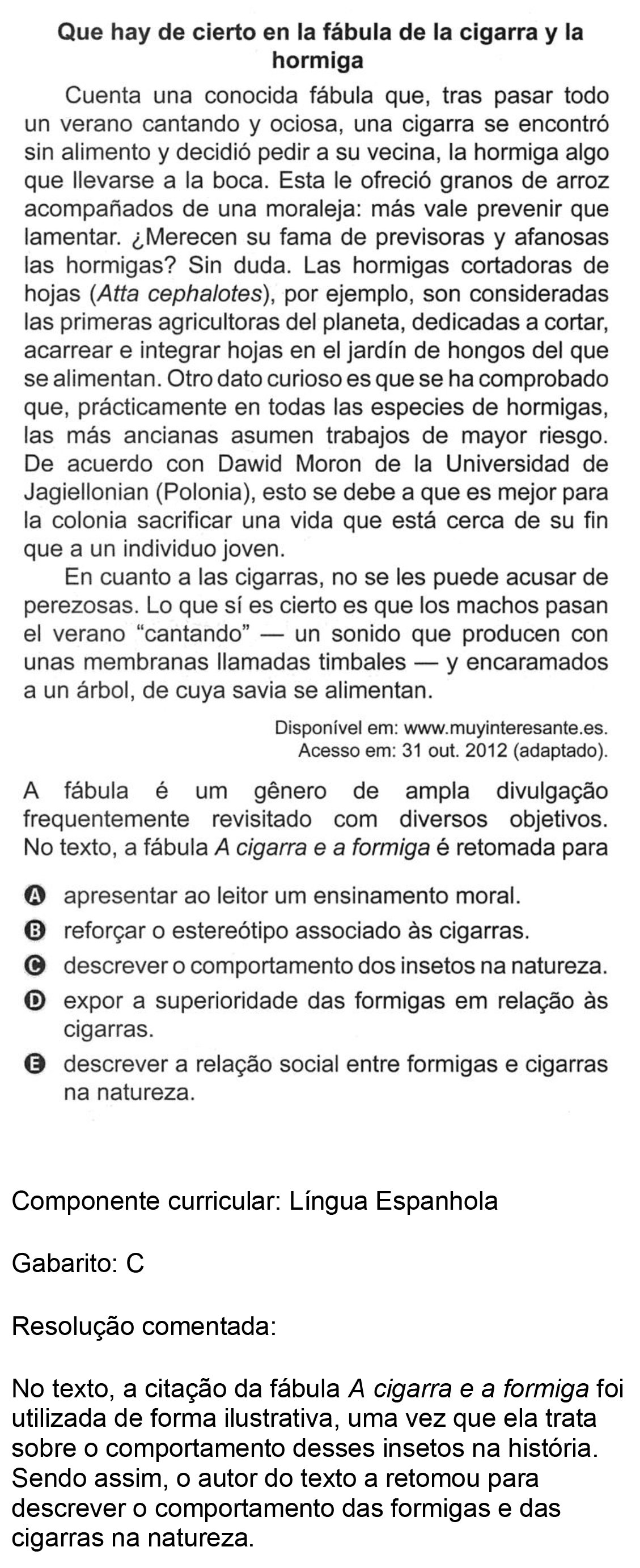 Resolução da questão 05E: PROVA BRANCA do ENEM 2020.