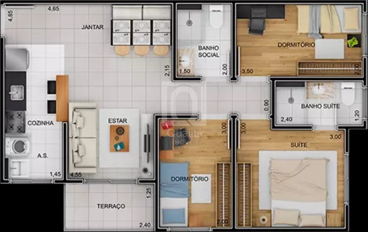Apartamento à venda com 3 quartos, 62m² - Foto 3