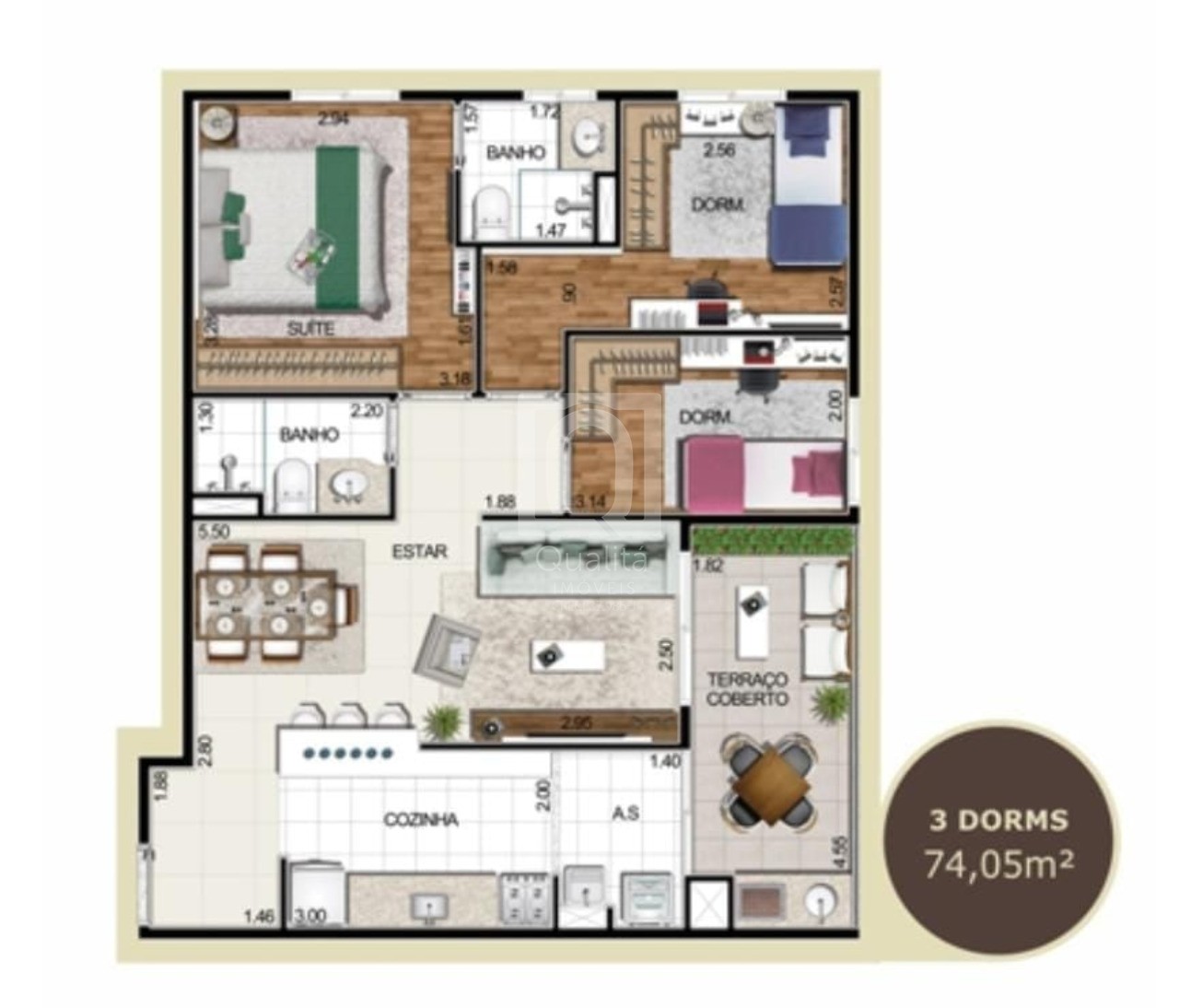 Apartamento, 3 quartos, 74 m² - Foto 4