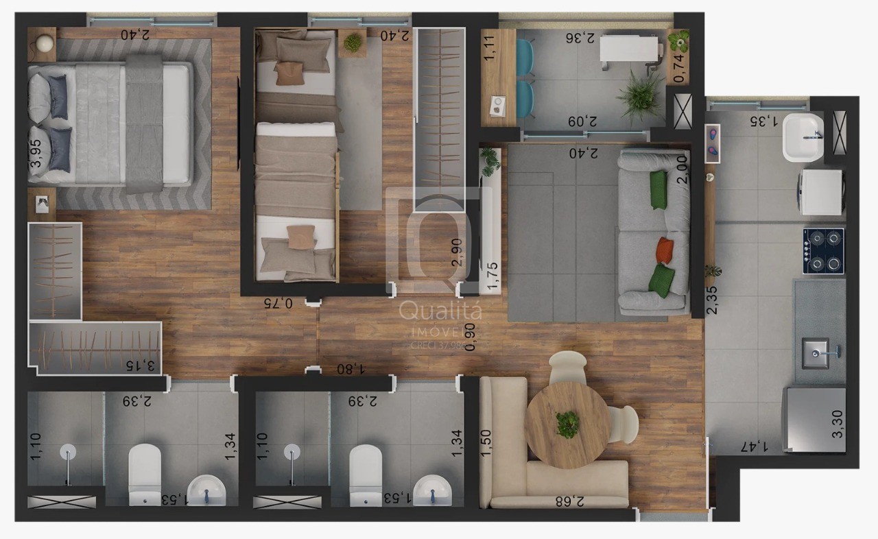 Apartamento, 2 quartos, 52 m² - Foto 3